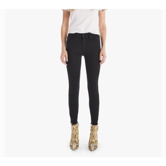 Mother The Looker Frayed Ankle Jeans in Black Skinny Jeans Women's 28 - Picture 1 of 10